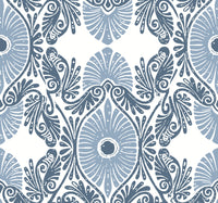 Villa Light Yellow Embellished Ogee Wallpaper Wallpaper A-Street Prints Double Roll Blue 