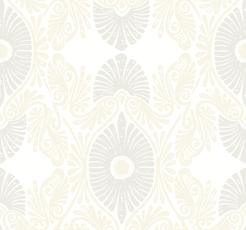 Villa Light Yellow Embellished Ogee Wallpaper Wallpaper A-Street Prints Double Roll Bone 