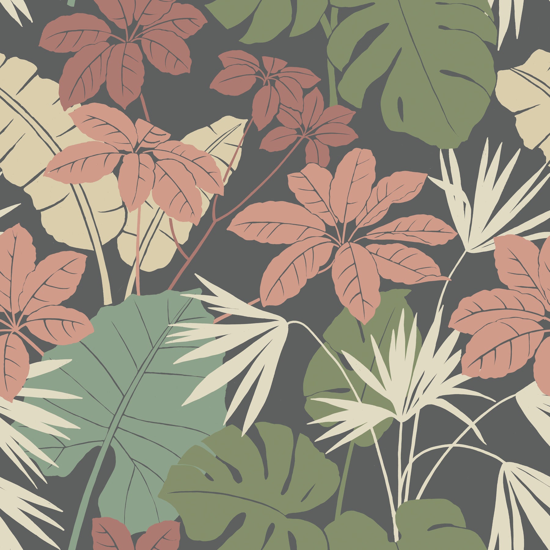 Medellin Neutral Rainforest Floor Wallpaper Wallpaper A-Street Prints Double Roll Black 