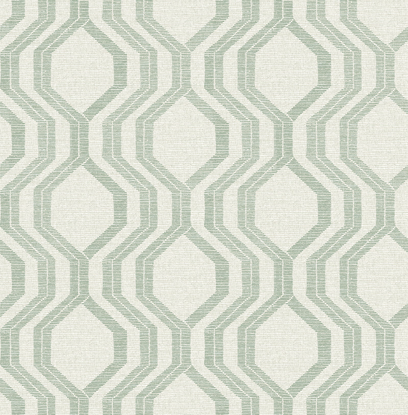 Burton Neutral Modern Ogee Wallpaper Wallpaper A-Street Prints Double Roll Green 