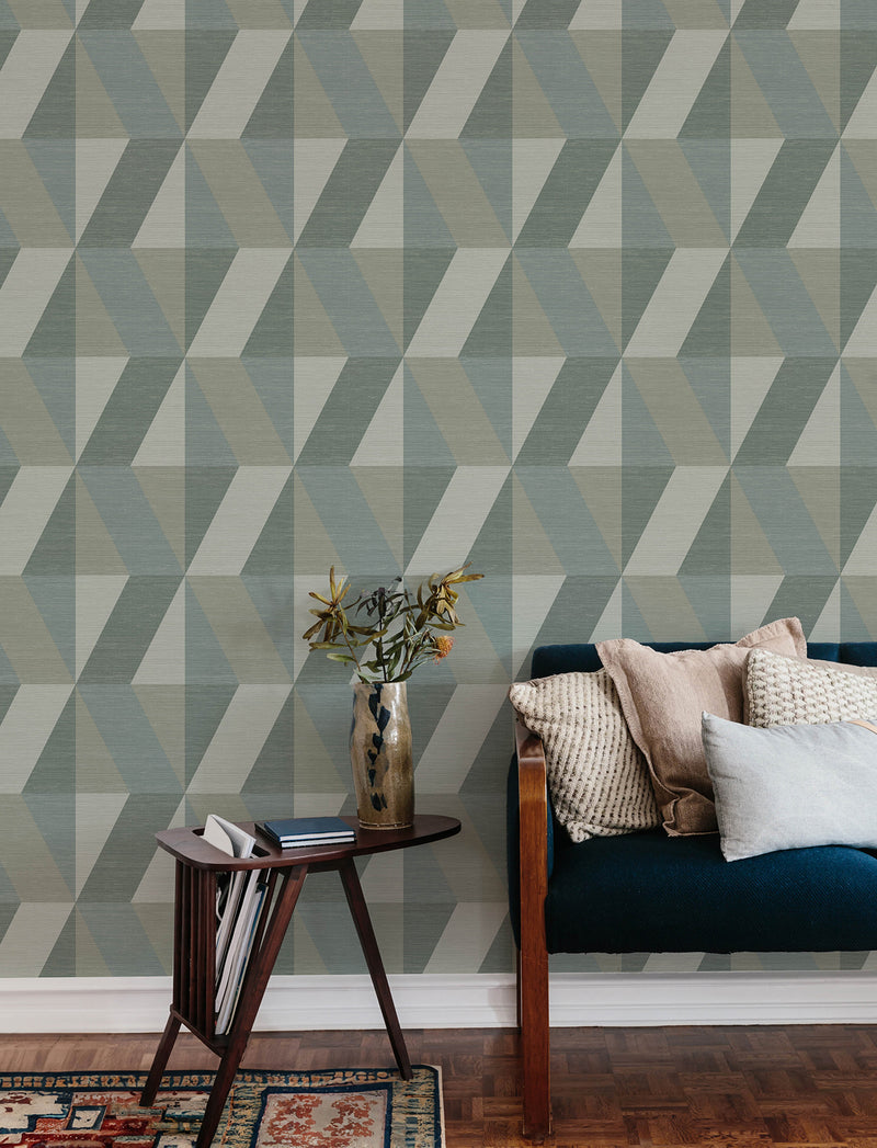 Winslow Green Geometric Faux Grasscloth Wallpaper Wallpaper A-Street Prints   