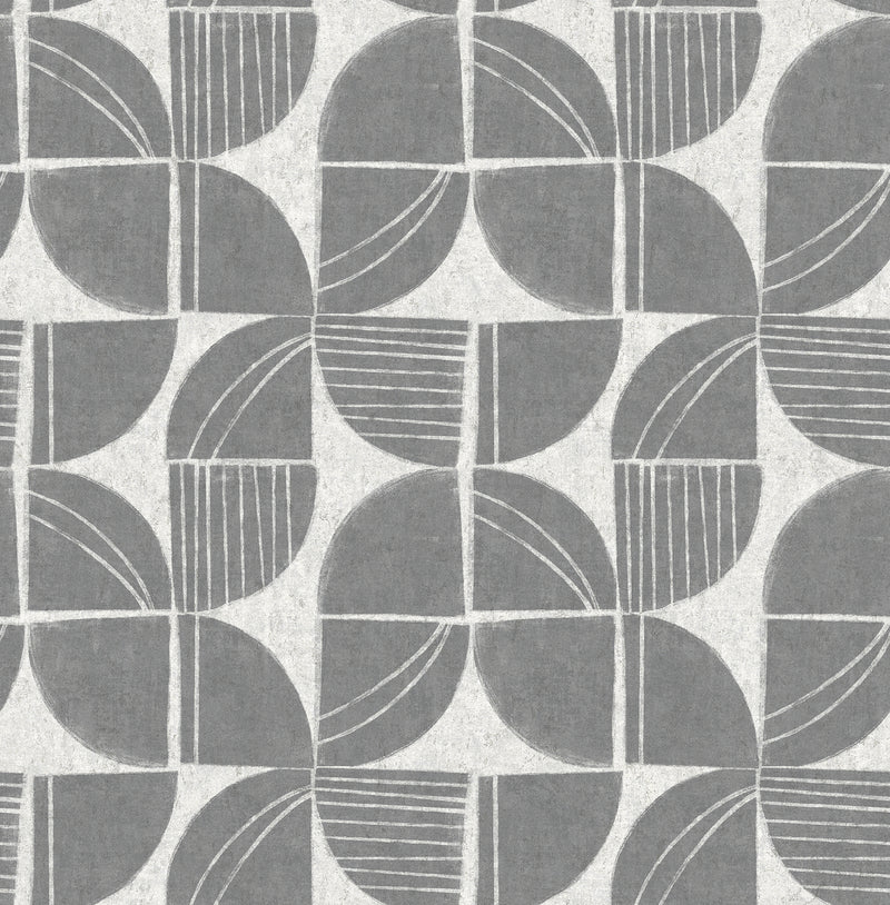 Baxter Charcoal Semicircle Mosaic Wallpaper Wallpaper A-Street Prints Double Roll Charcoal 