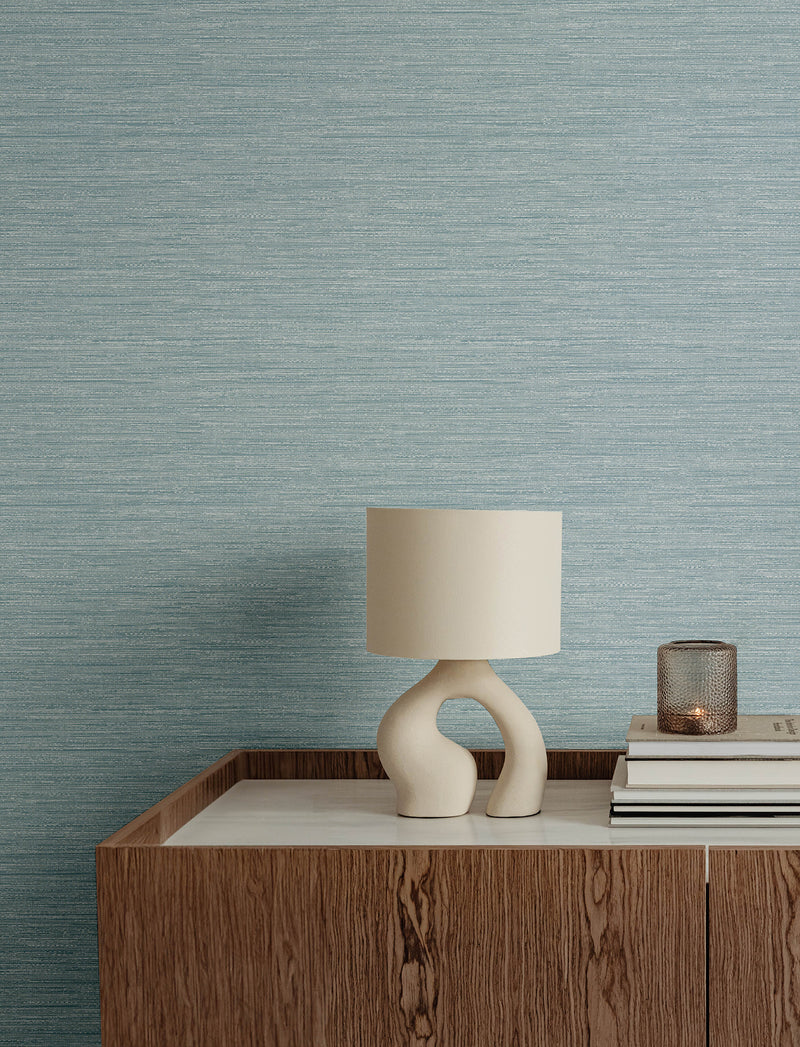 Sheehan Light Blue Faux Grasscloth Wallpaper Wallpaper A-Street Prints   