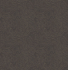 The Hollenback Dotted Abstract Wallpaper by York Wallcoverings features a dense pattern of small gold, white, and gray dots that form wavy, maze-like lines across a dark background, creating an abstract, textured look with repeating geometric shapes and intricate detail.