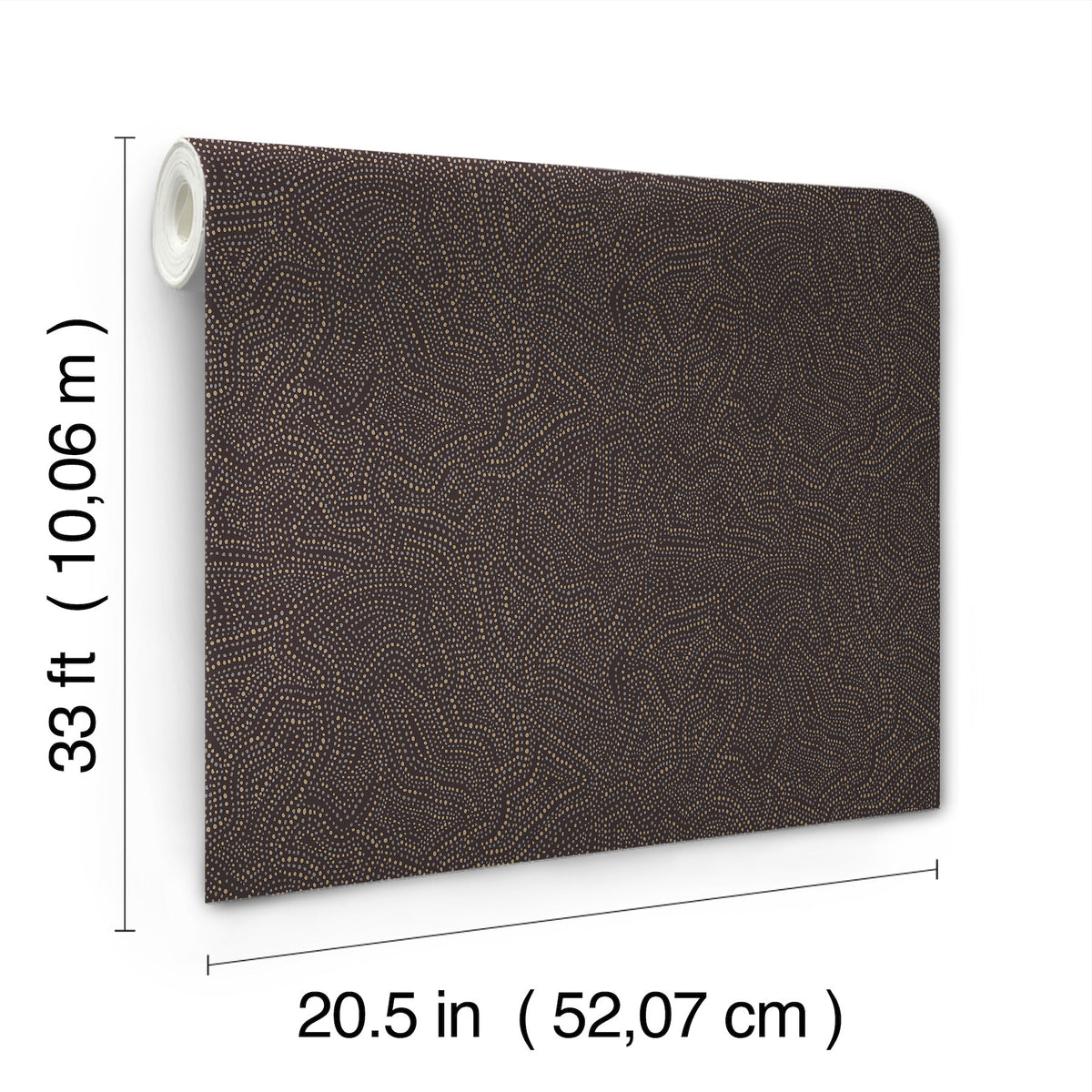 The Hollenback Dotted Abstract Wallpaper by York Wallcoverings is shown, featuring a dotted pattern and measuring 33 feet (10.06 meters) in length and 20.5 inches (52.07 cm) in width.