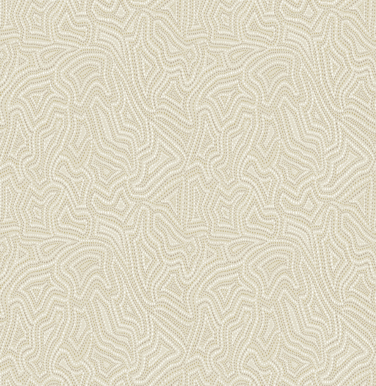 The Hollenback Dotted Abstract Wallpaper by York Wallcoverings features a seamless pattern of thin, wavy, light beige lines that form abstract, maze-like shapes on a cream background, creating a subtle, textured, and organic look.