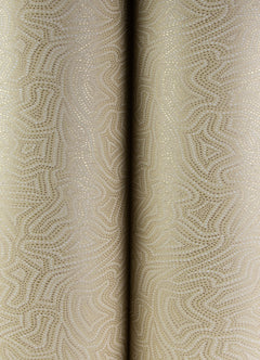 Close-up of the Hollenback Dotted Abstract Wallpaper by York Wallcoverings, featuring beige fabric with a wavy, abstract dotted pattern that creates a textured, symmetrical appearance where two panels meet at the center.