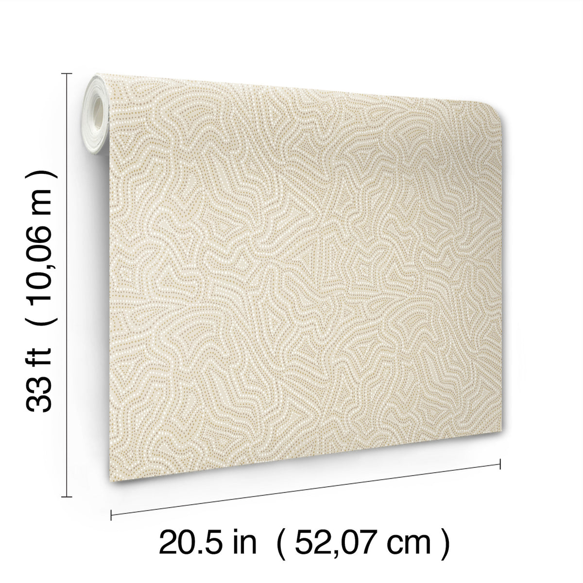 The Hollenback Dotted Abstract Wallpaper by York Wallcoverings features a subtle beige abstract pattern. Each roll measures 33 feet (10.06 m) in length and 20.5 inches (52.07 cm) in width.