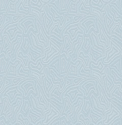 The Hollenback Dotted Abstract Wallpaper by York Wallcoverings features a light blue background adorned with wavy, maze-like lines and small dots, creating a textured, repetitive pattern.