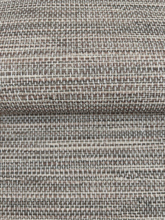 Winn Faux Grasscloth Wallpaper by York Wallcoverings featuring a woven, cross-hatched texture in shades of brown and white.