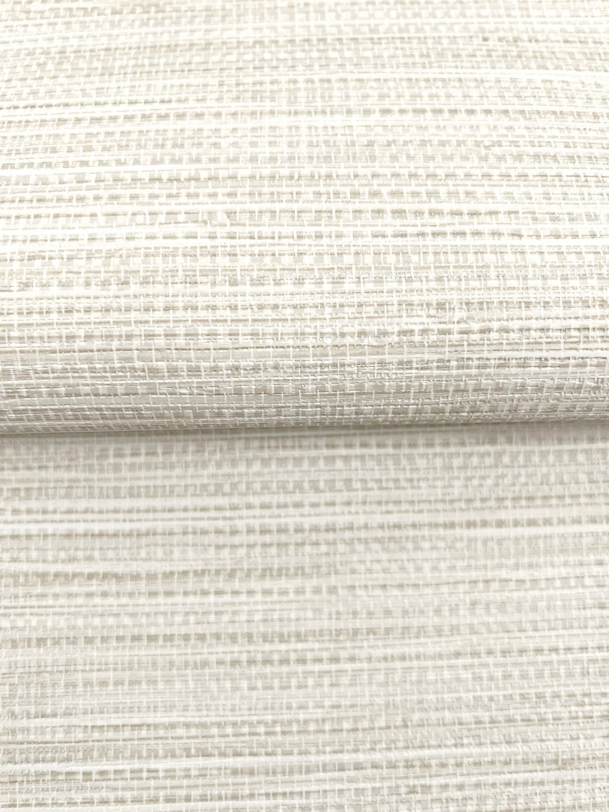 Winn Faux Grasscloth Wallpaper in off-white with a subtle, textured horizontal weave.