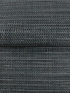 Winn Faux Grasscloth Wallpaper in dark blue, featuring a woven, grid-like texture and light gray vertical stitching.