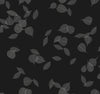 Myles Leaves Wallpaper featuring a pattern of translucent white leaf skeletons scattered across a black background.