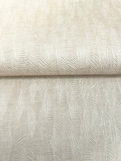 A roll of light beige Bryson Feathered Texture Wallpaper featuring a textured, repeating feathered or herringbone pattern.