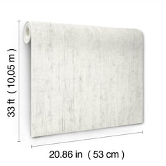 Chesapeake Ramona Distressed Texture Wallpaper by York Wallcoverings, shown upright with measurement labels, features a light-color design and comes in a roll measuring 33 ft (10.05 m) long and 20.86 in (53 cm) wide.