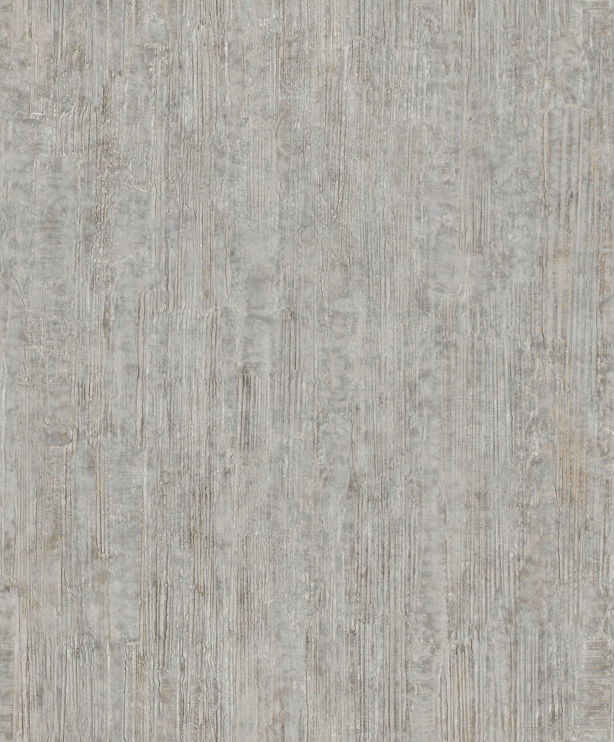 The Chesapeake Ramona Distressed Texture Wallpaper by York Wallcoverings features a gray textured surface with subtle vertical lines and streaks, echoing the look of weathered wood or concrete. Its uniform, neutral pattern creates a rustic and industrial appearance, making it ideal for backgrounds or design elements.