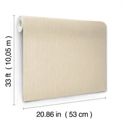 A roll of Chesapeake Elijah Texture Wallpaper by York Wallcoverings is shown in beige, with dimensions labeled: 33 ft (10.05 m) in length and 20.86 in (53 cm) in width.