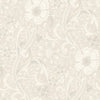 The Chesapeake Liora Floral Trail Wallpaper by York Wallcoverings features a beige and cream floral design with large, detailed flowers, leaves, and vines in a subtle, elegant vintage style.