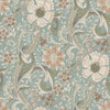 Introducing the Chesapeake Liora Floral Trail Wallpaper by York Wallcoverings—an intricate, vintage-inspired design featuring beige, brown, and cream flowers with green leaves and vines set against a muted teal background.