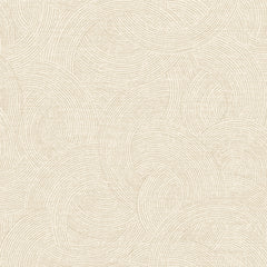 The Chesapeake Harrison Swirling Geometric Wallpaper by York Wallcoverings features a beige background adorned with an overlapping pattern of textured, concentric arcs and semicircles, creating a subtle and abstract geometric design.
