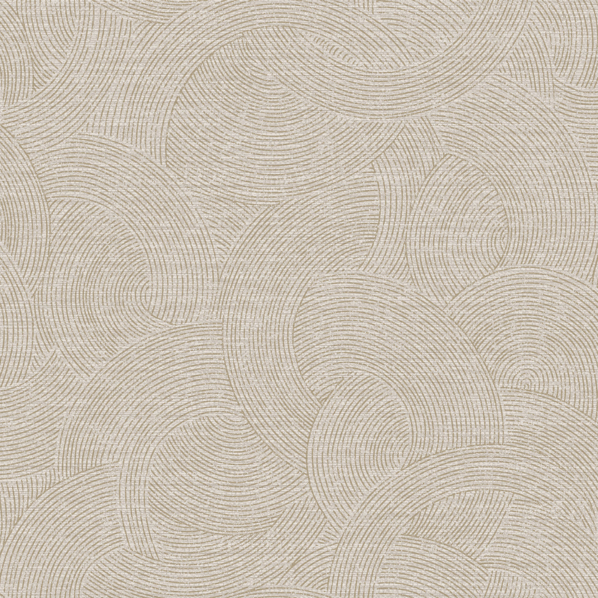Chesapeake Harrison Swirling Geometric Wallpaper by York Wallcoverings features a beige and cream abstract pattern with overlapping curved lines forming semicircles and arches, creating a textured, woven appearance.