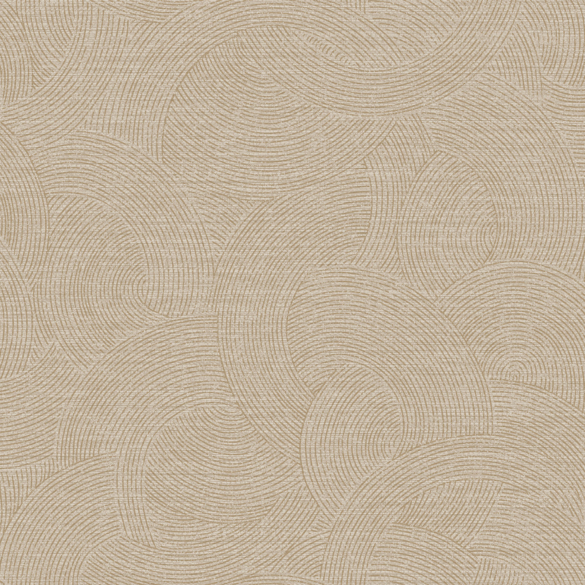 The Chesapeake Harrison Swirling Geometric Wallpaper by York Wallcoverings features a beige textured background adorned with overlapping, curved semicircular lines that form an abstract geometric pattern, creating depth and dynamic movement across the surface.