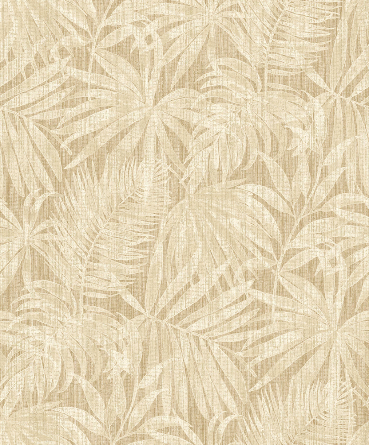 Chesapeake Sonny Fronds Wallpaper by York Wallcoverings features a beige tropical palm leaf pattern on a textured background, with overlapping leaves and subtle shading that creates a natural, woven appearance.