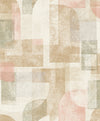 The Chesapeake Cassandra Block Geometric Wallpaper by York Wallcoverings showcases an abstract geometric pattern with overlapping textured rectangles, squares, and curves in muted beige, pink, green, and gray tones on a light background.