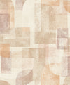 Add a product-focused rewrite as requested: The Chesapeake Cassandra Block Geometric Wallpaper by York Wallcoverings features an abstract geometric pattern with overlapping rectangles, arches, and shapes in muted beige, peach, tan, and soft brown tones, creating a textured and layered effect on a light background.