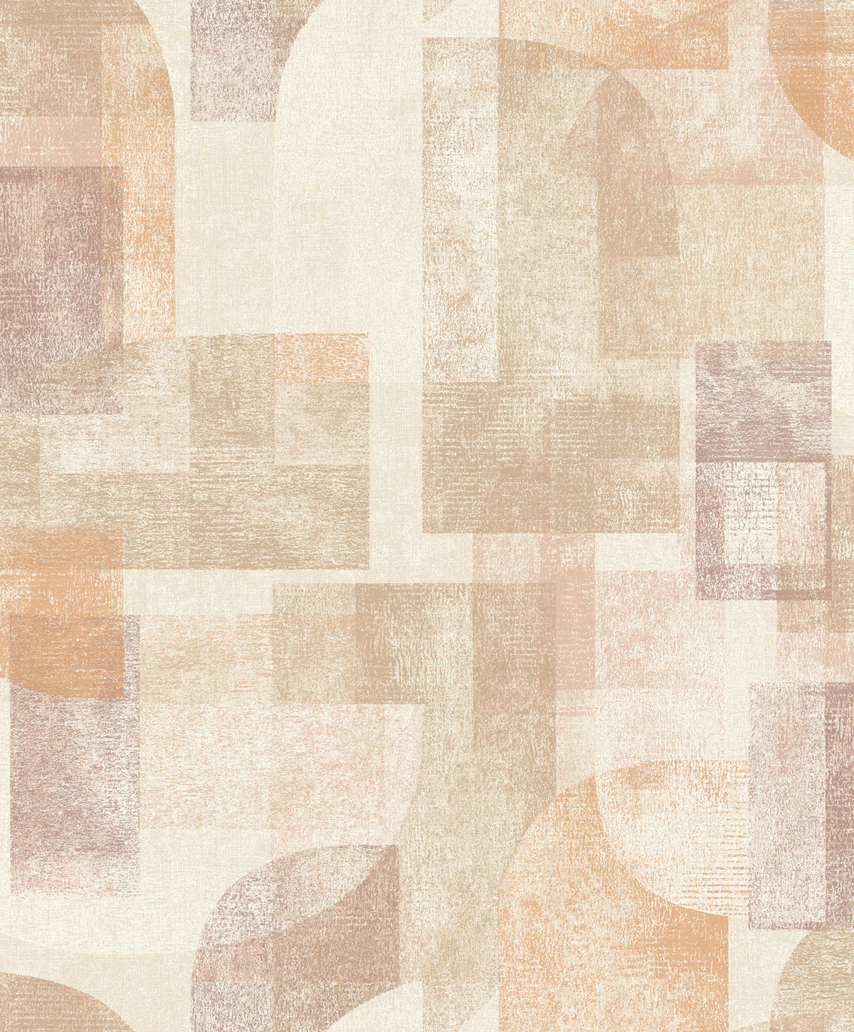 Chesapeake Cassandra Block Geometric Wallpaper by York Wallcoverings features an abstract arrangement of overlapping rectangles, squares, and curved forms in soft beige, tan, and peach tones with a textured, painterly effect.