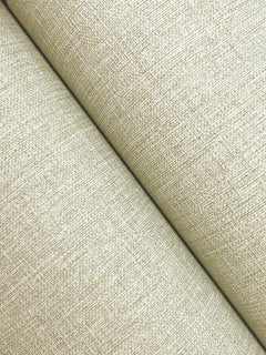 Close-up of two surfaces covered in Chesapeake Sonia Faux Linen Wallpaper by York Wallcoverings meeting at an angle, highlighting the detailed woven texture and a visible seam where the wallpaper panels join.