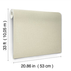 The Chesapeake Sonia Faux Linen Wallpaper by York Wallcoverings is displayed vertically, with dimensions labeled as 33 ft (10.05 m) in length and 20.86 in (53 cm) in width.