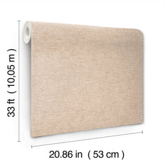 The Chesapeake Tansy Distressed Wallpaper by York Wallcoverings is shown against a white background; it features a beige design and comes in a roll measuring 33 ft (10.05 m) long and 20.86 in (53 cm) wide.
