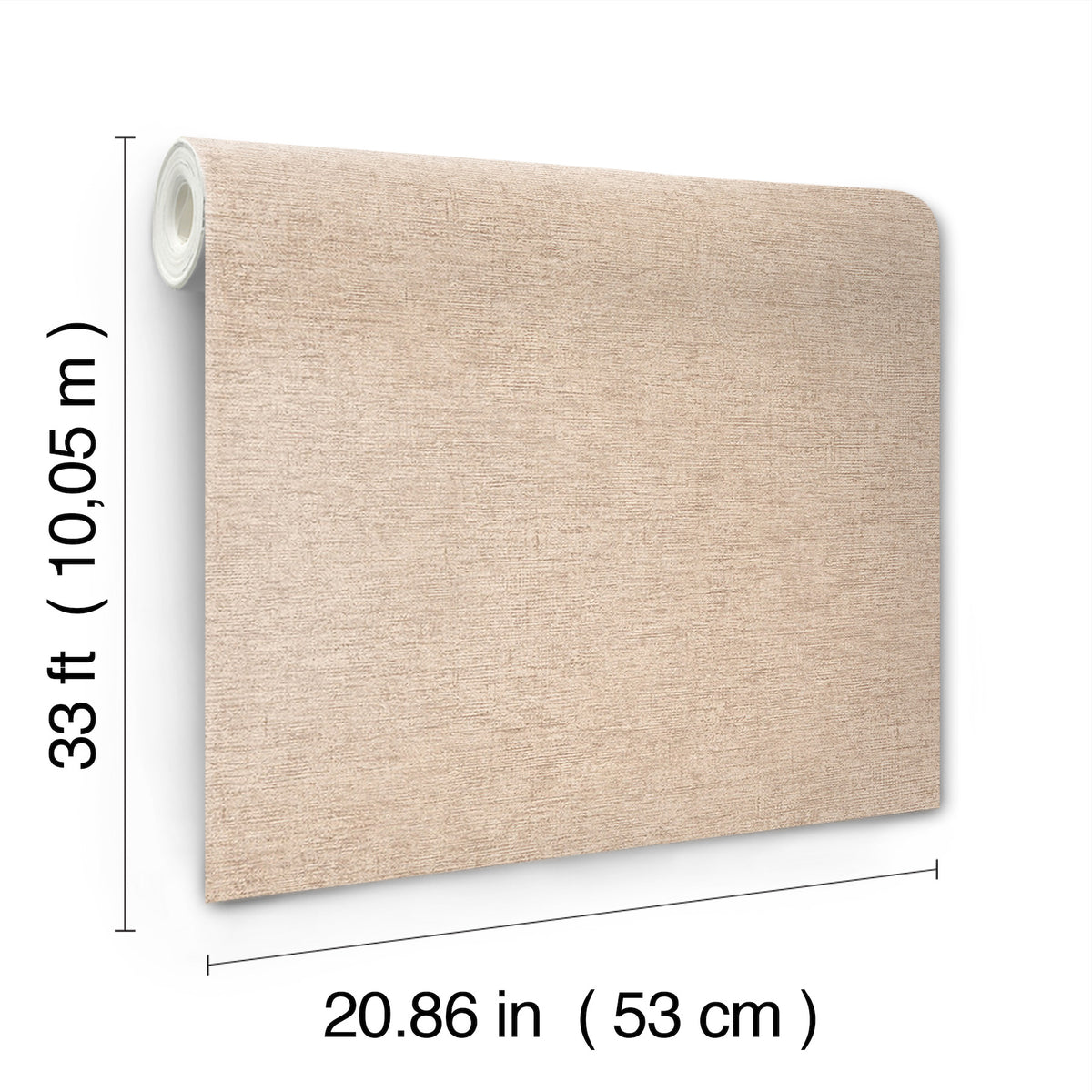 The Chesapeake Tansy Distressed Wallpaper by York Wallcoverings is shown with dimensions labeled, measuring 33 feet (10.05 meters) in length and 20.86 inches (53 centimeters) in width.
