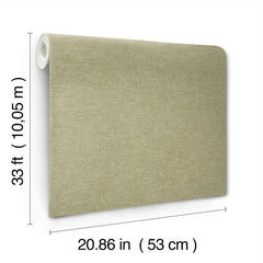 A roll of Chesapeake Tansy Distressed Wallpaper by York Wallcoverings in beige stands upright, measuring 33 ft (10.05 m) in length and 20.86 in (53 cm) in width.