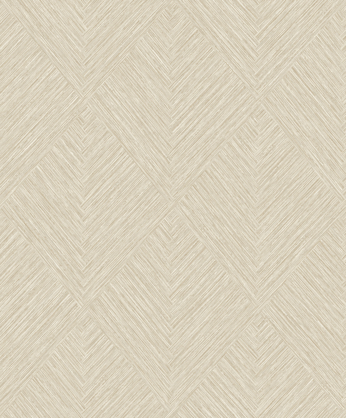 Chesapeake Hollis Textured Diamond Wallpaper by York Wallcoverings features a soft beige hue with a subtle geometric diamond pattern, showcasing diagonal lines within each diamond that create a woven or herringbone effect for a neutral and sophisticated look.