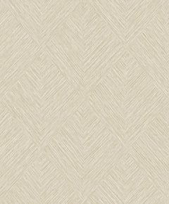 Chesapeake Hollis Textured Diamond Wallpaper by York Wallcoverings features a beige textured surface with a repeating diamond pattern created by diagonal lines, evoking a subtle herringbone or woven effect. Its soft, neutral design is ideal for modern or minimalist interiors.
