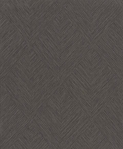 Chesapeake Hollis Textured Diamond Wallpaper by York Wallcoverings features a dark brown surface with a repeating geometric diamond pattern, where each diamond is filled with closely spaced diagonal lines for a woven, herringbone-like effect. The overall look is uniform and modern.