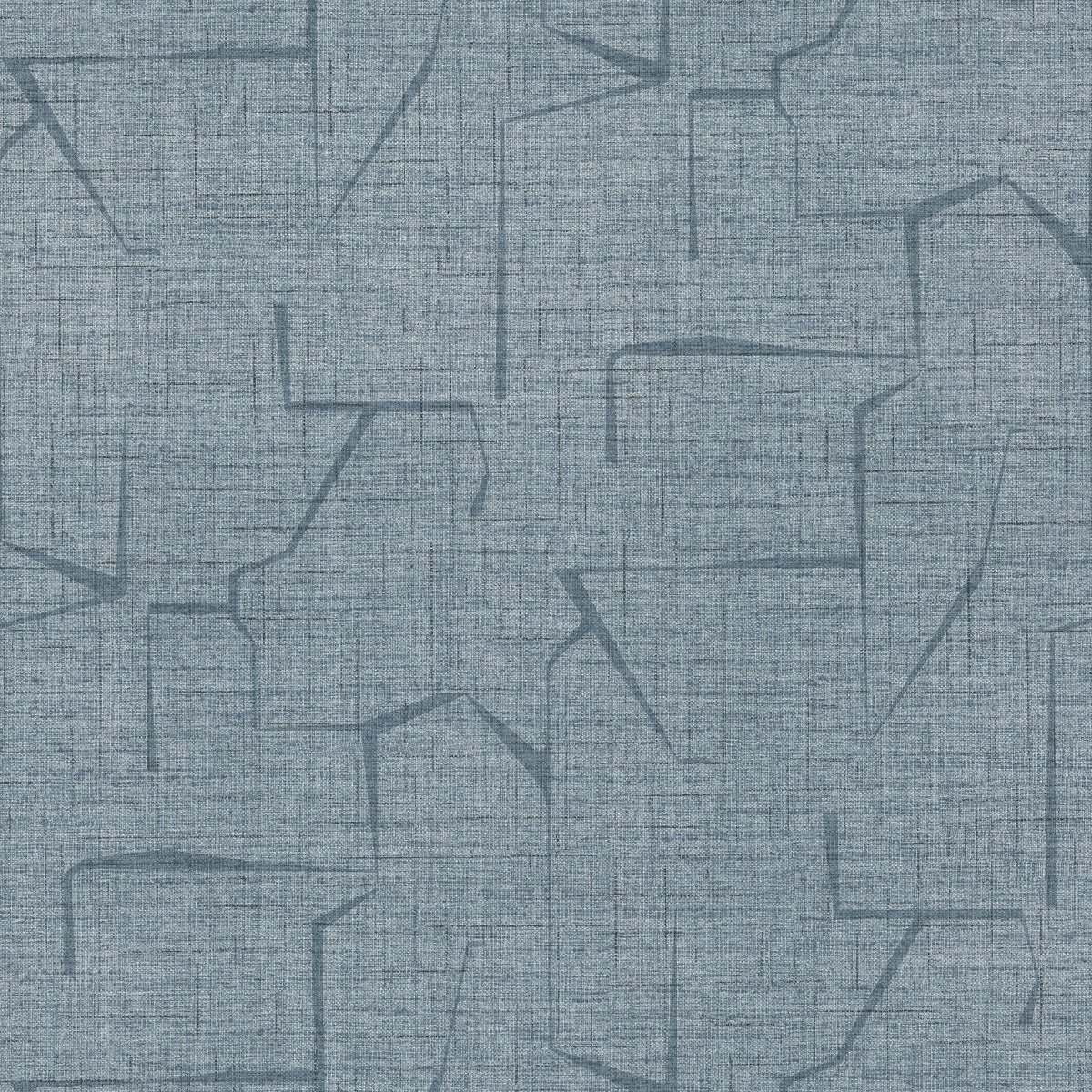 The Lyle Abstract Geometric Wallpaper by York Wallcoverings features a light blue fabric-like texture with irregular, intersecting darker blue lines that create an abstract geometric pattern across the surface, offering a subtle, modern, and textured appearance.