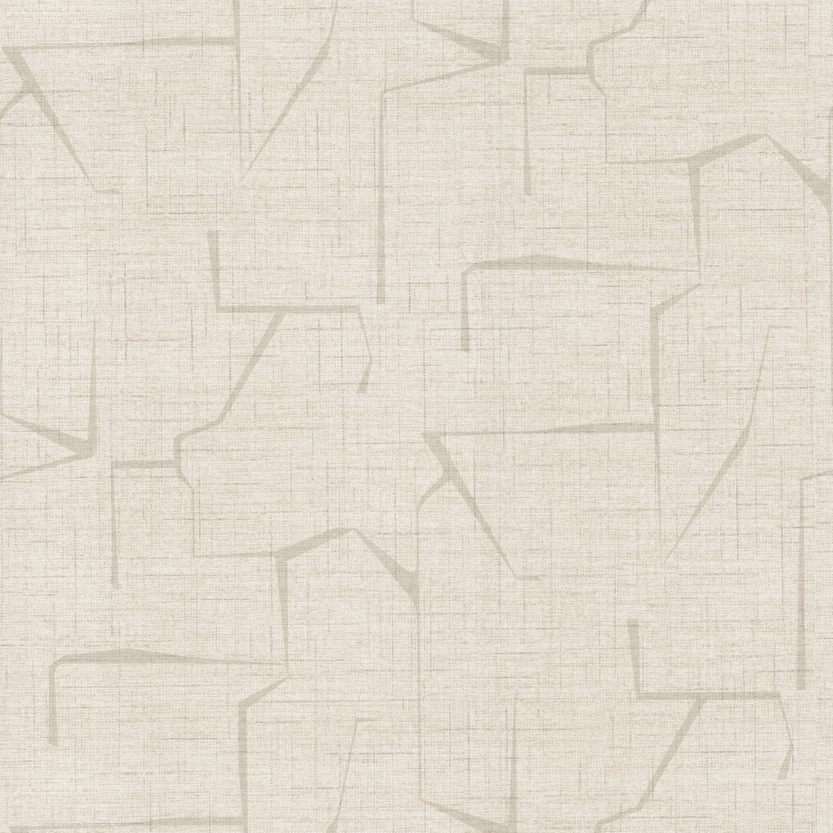 Lyle Abstract Geometric Wallpaper by York Wallcoverings features a beige, fabric-like background adorned with a subtle abstract linear pattern of thin, uneven gray lines forming geometric shapes.