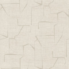 Lyle Abstract Geometric Wallpaper by York Wallcoverings features a beige, fabric-like background adorned with a subtle abstract linear pattern of thin, uneven gray lines forming geometric shapes.