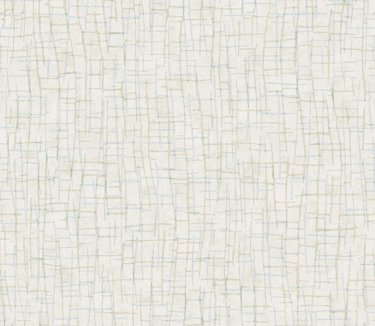 The Rian Linear Abstract Wallpaper by York Wallcoverings features a minimalist design of intersecting, uneven beige and pale blue lines on an off-white background, resembling a hand-drawn grid or woven texture for a soft, subtle, and textured appearance.