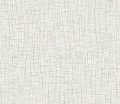 The Rian Linear Abstract Wallpaper by York Wallcoverings features a minimalist design of intersecting, uneven beige and pale blue lines on an off-white background, resembling a hand-drawn grid or woven texture for a soft, subtle, and textured appearance.