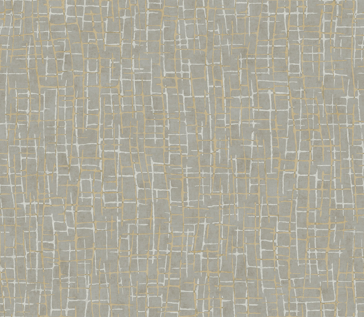 Rian Linear Abstract Wallpaper by York Wallcoverings features an abstract pattern of intersecting beige and white lines forming an irregular grid on a gray background, reminiscent of a woven or lattice texture.