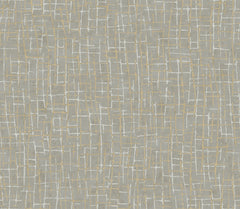 Rian Linear Abstract Wallpaper by York Wallcoverings features an abstract pattern of intersecting beige and white lines forming an irregular grid on a gray background, reminiscent of a woven or lattice texture.
