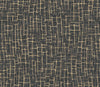 Rian Linear Abstract Wallpaper by York Wallcoverings features an abstract pattern of intersecting gold lines forming uneven rectangles and squares on a dark background, creating a grid-like, textured appearance.