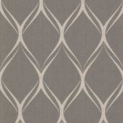 Discover the Gustav Geometric Wallpaper by York Wallcoverings, featuring interlocking beige lines that form diamond shapes across a textured gray background. The softly curving lines create an elegant, repeating lattice design for a sophisticated touch to your space.