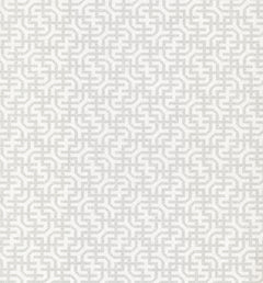 Featuring a light gray geometric maze pattern of interlocking squares and curved lines on a white background, York Wallcoverings’ Ronald Redding Dynastic Lattice Wallpaper offers a symmetrical, modern design.