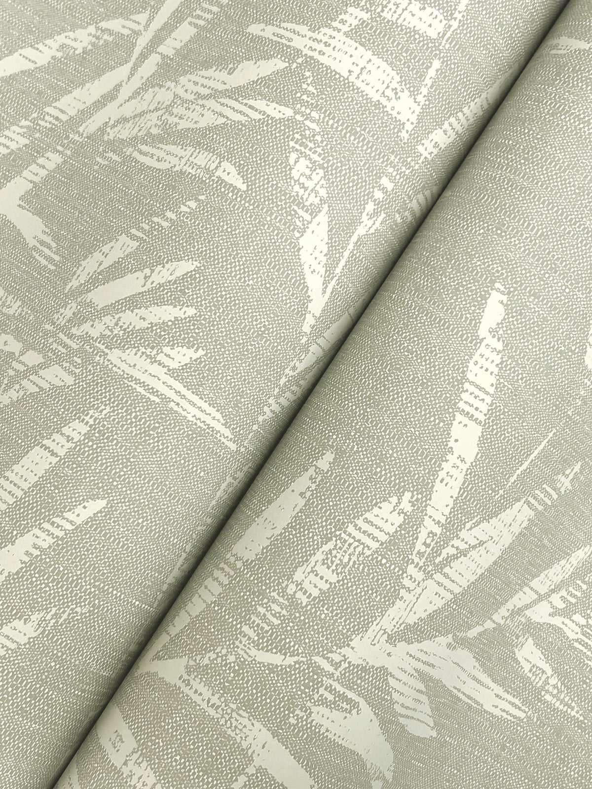 Close-up of Allerton Bamboo Wallpaper in light beige, showcasing a subtle, textured leaf pattern in cream tones with diagonal lines and overlapping bamboo leaves for a soft, natural look.
