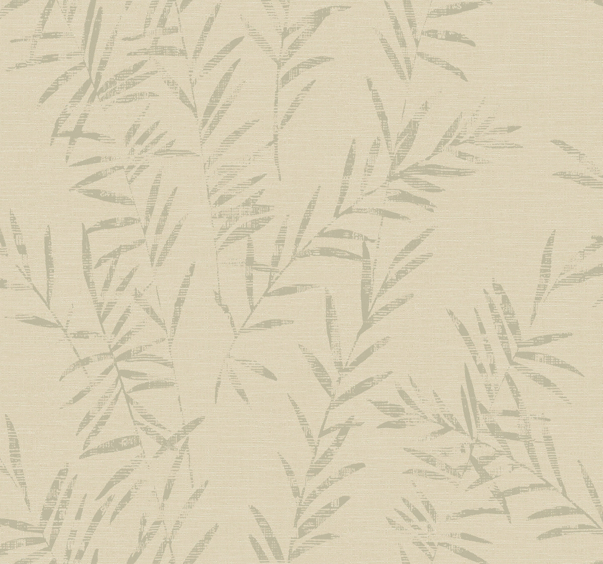 Allerton Bamboo Wallpaper features pale green bamboo leafy branches with a subtle, textured pattern set against a light beige background, creating a soft and tranquil botanical design.